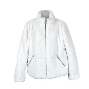 Levi's Faux Fur Coat Cream Zip Pockets